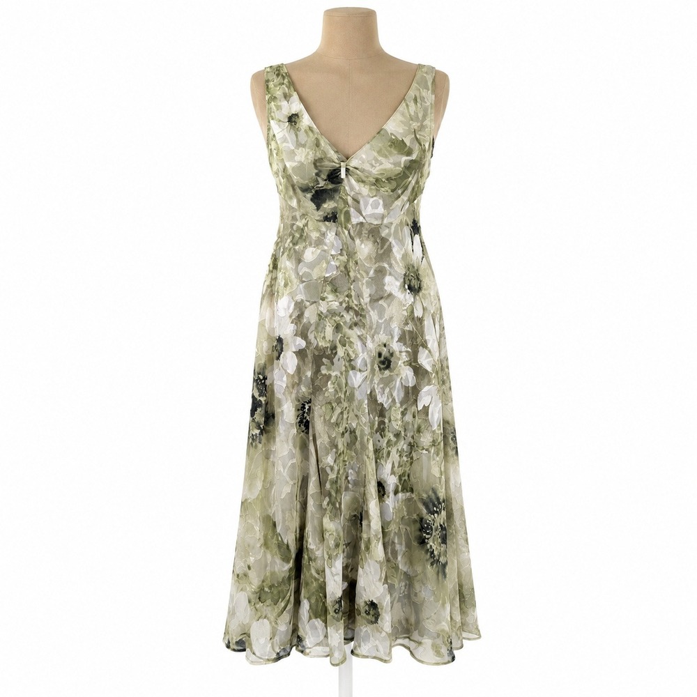 Vintage Y2K Floral Burnout Babydoll Dress Size 14 Green Fairy Grunge Whimsigoth